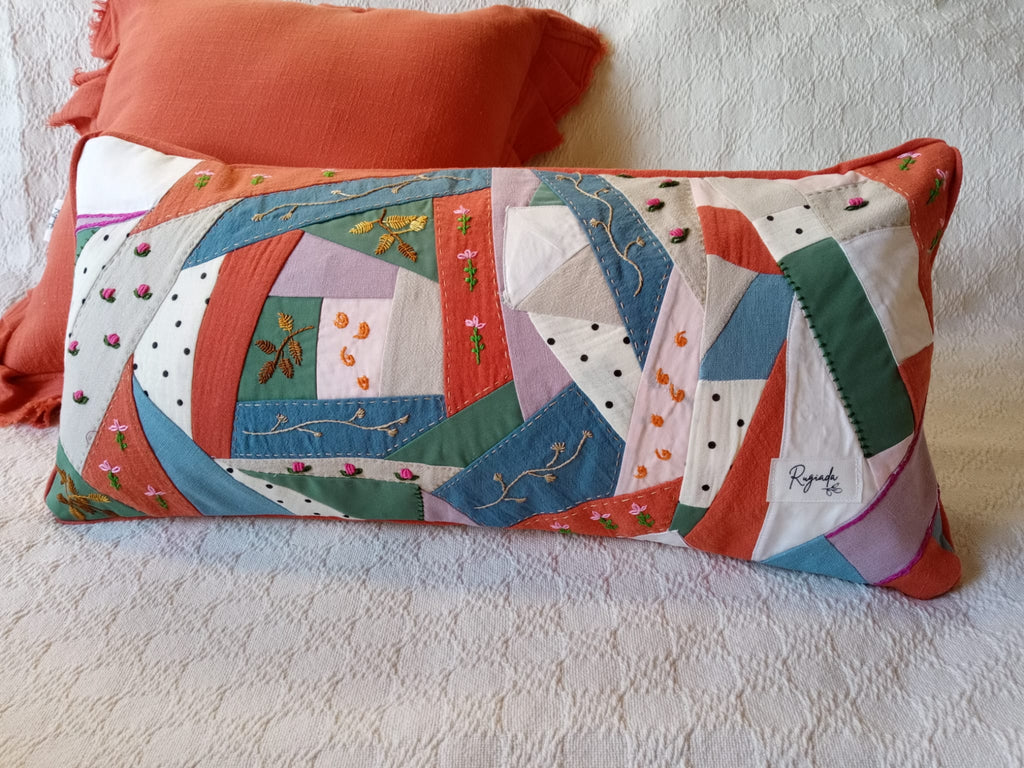 almohadon ladrillo algodón y pie de cama muselina