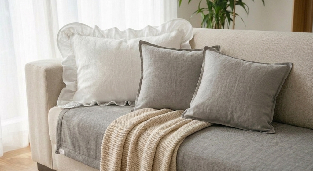 Almohadones lino tusor gris blanco