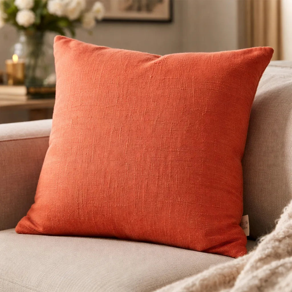 Funda Almohadón Algodón 40x40 C/ Cierre Colores Ladrillo Bordó Beige Naranja Rugiada