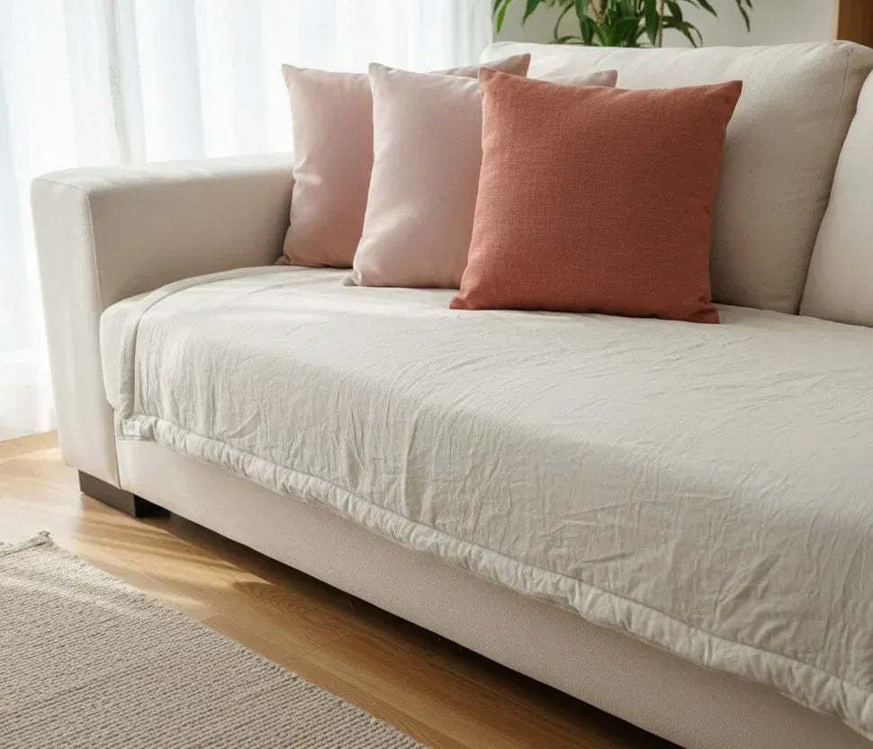Pillow Pie de Cama - Cobertor Cubre Sofa Beige 180 x 80 cm Rugiada Textil