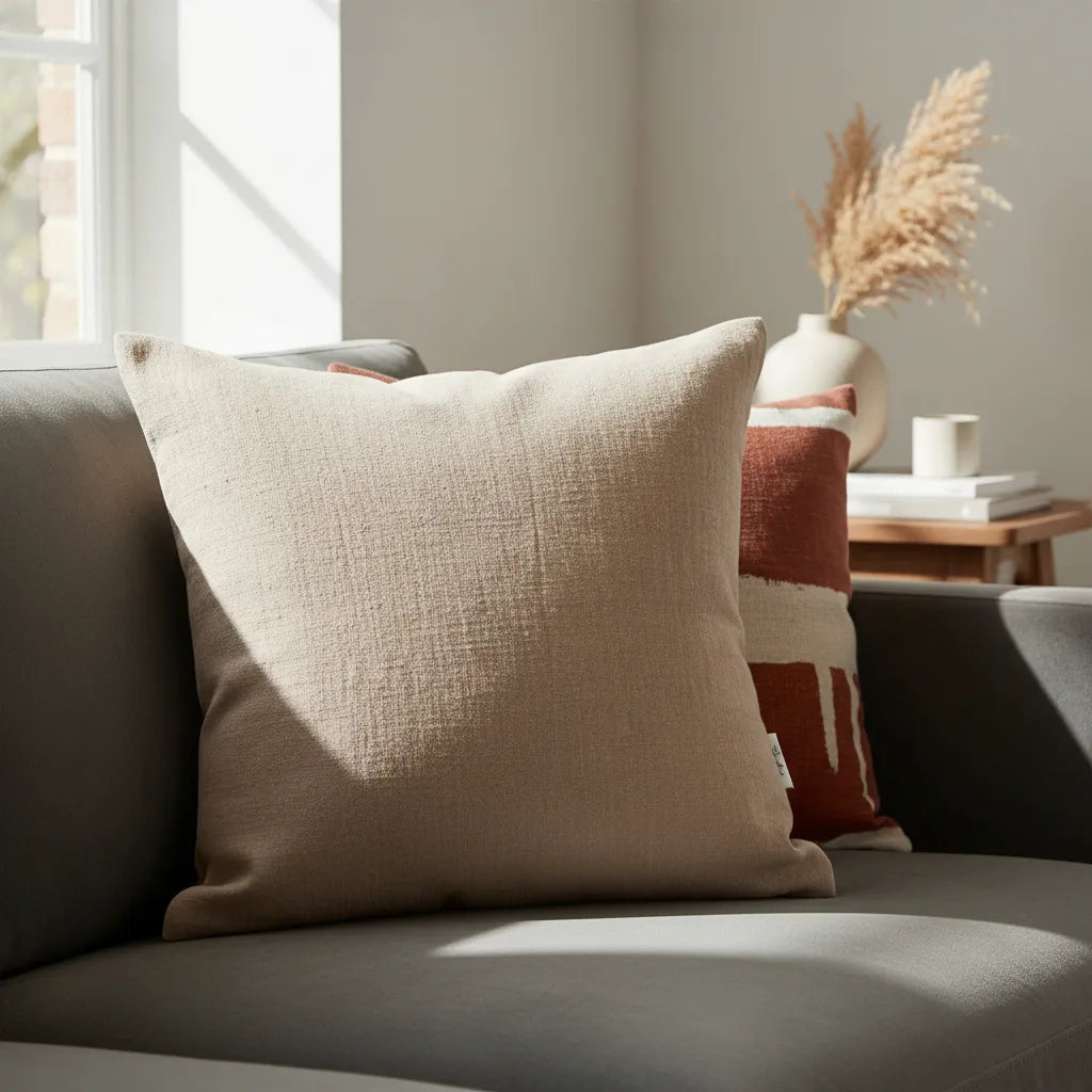 Funda Almohadón Algodón 40x40 C/ Cierre Colores Ladrillo Bordó Beige Naranja Rugiada