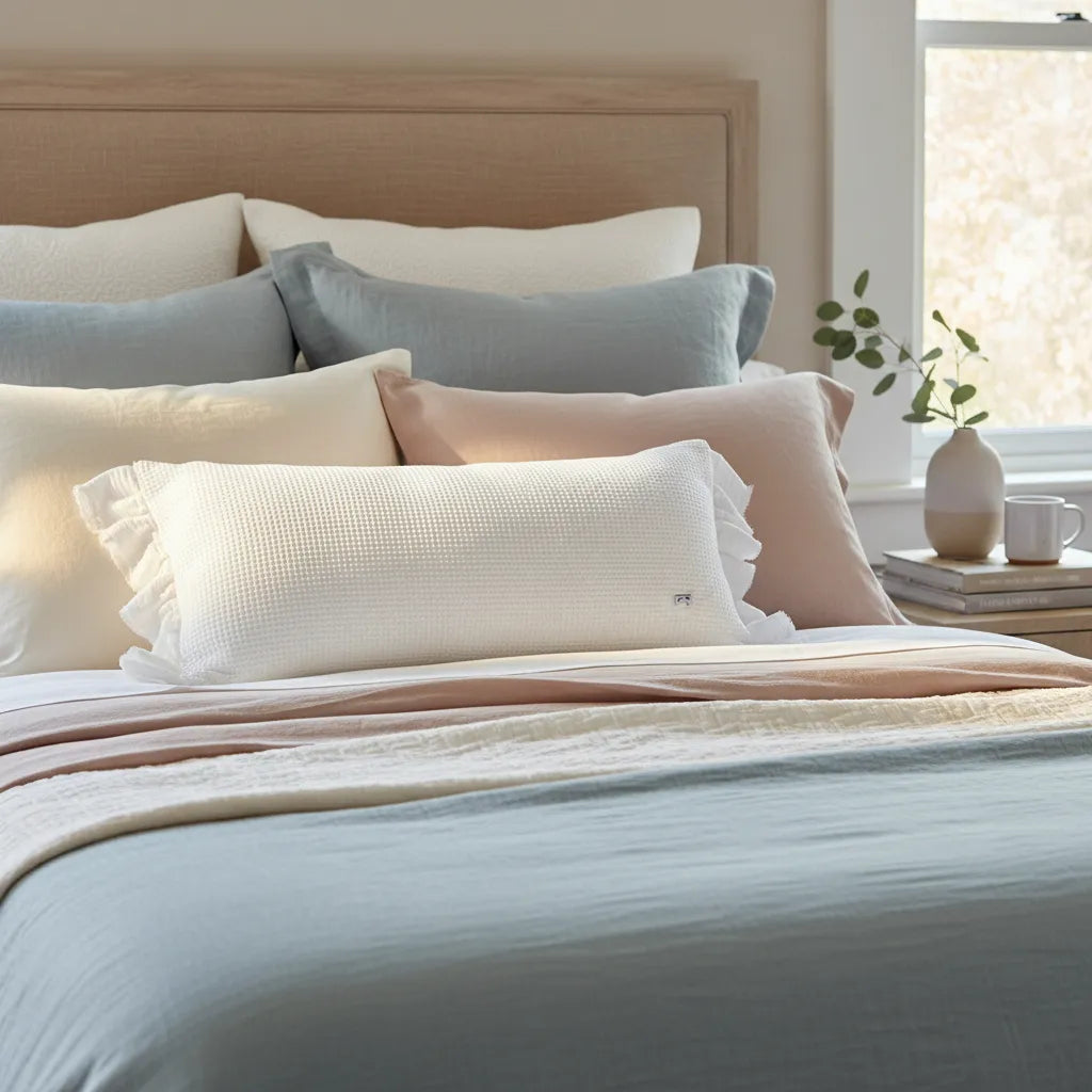 Funda de Almohadón Blanco Shabby Chic con Volados 60 X 30 Cierre Waffle Volados - Rugiada