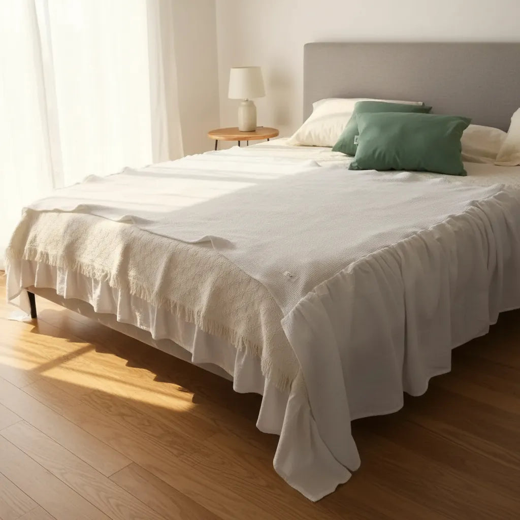 Pie De Cama Manta Deco Sofa Throw Blanco Panal Volados 2.5 M Blanco Volados