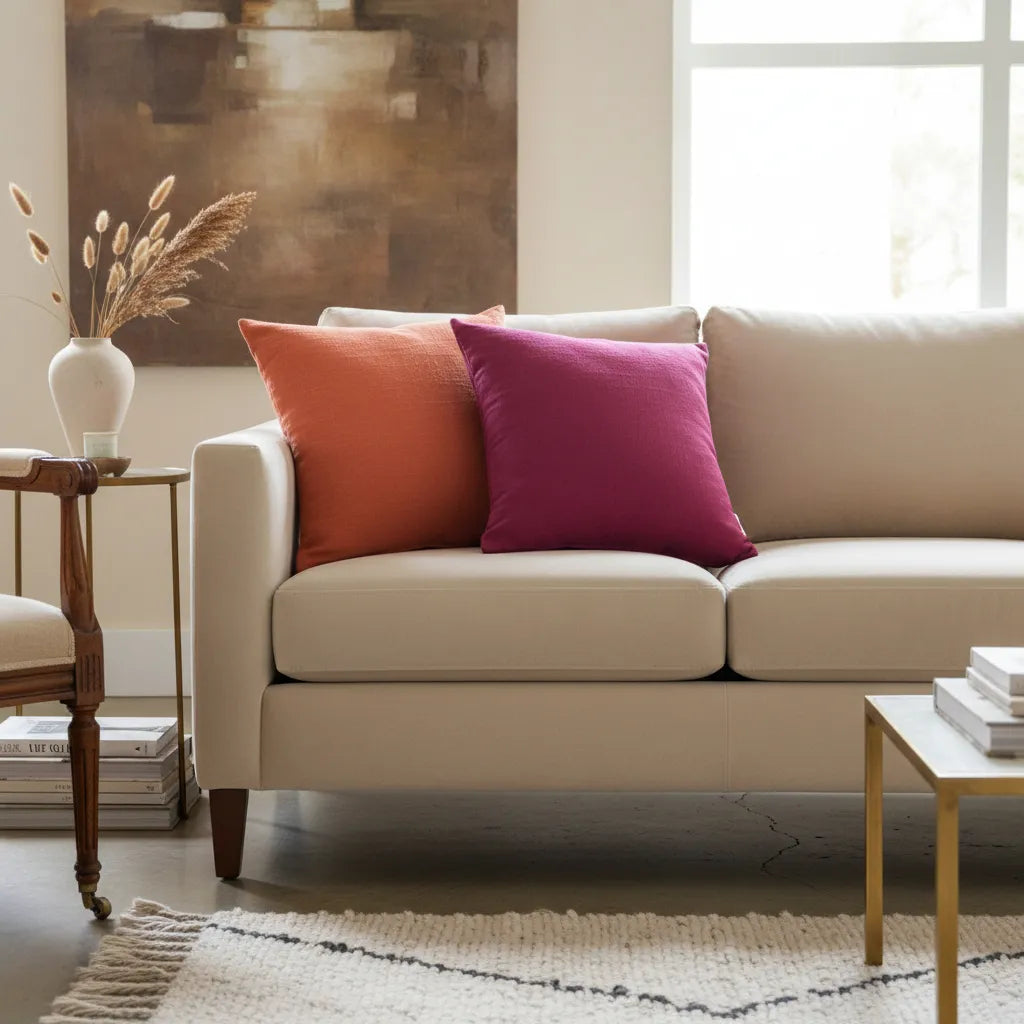 Funda Almohadón Algodón 40x40 C/ Cierre Colores Ladrillo Bordó Beige Naranja Rugiada