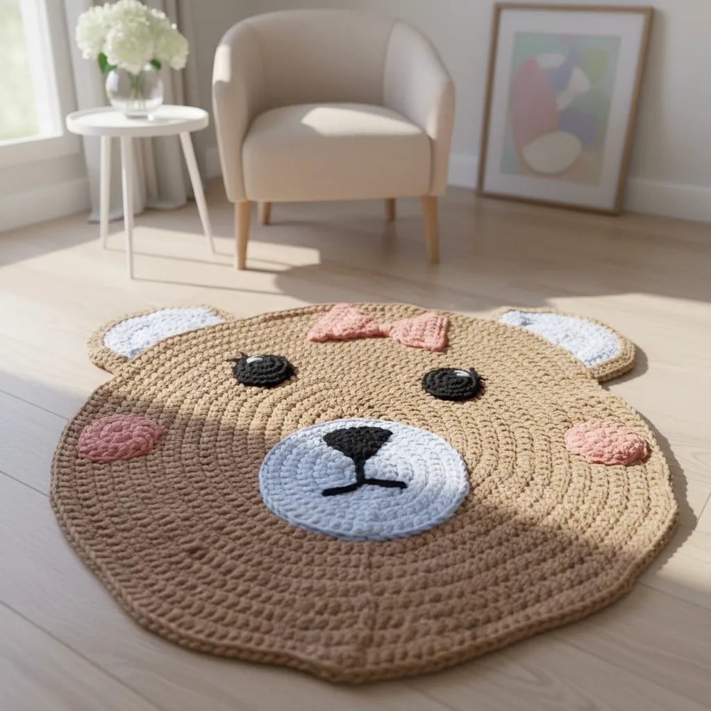 Alfombra Tejida en Trapillo - Infantil Osita 75 Cm De Ancho Beige - Rugiada