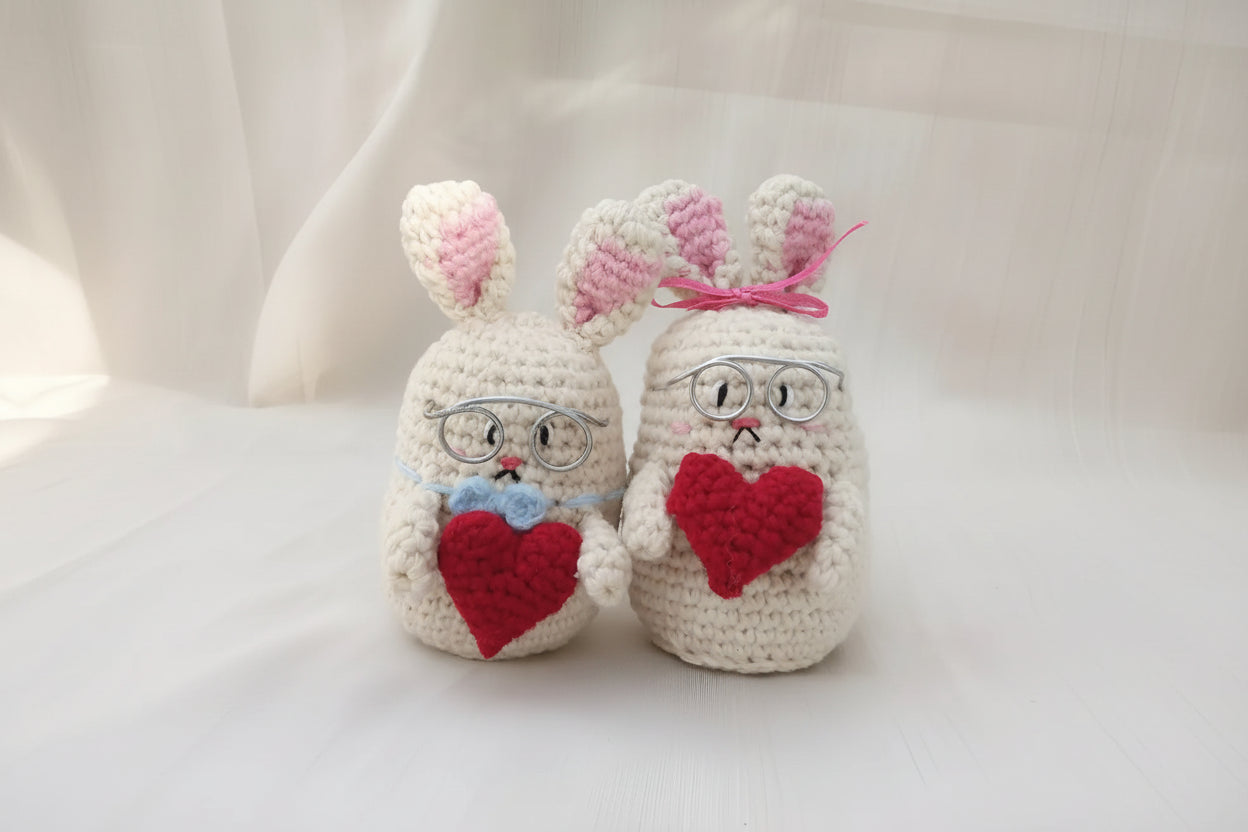 Conejitos Enamorados Tejido Crochet Amigurumi Artesanal Crema
