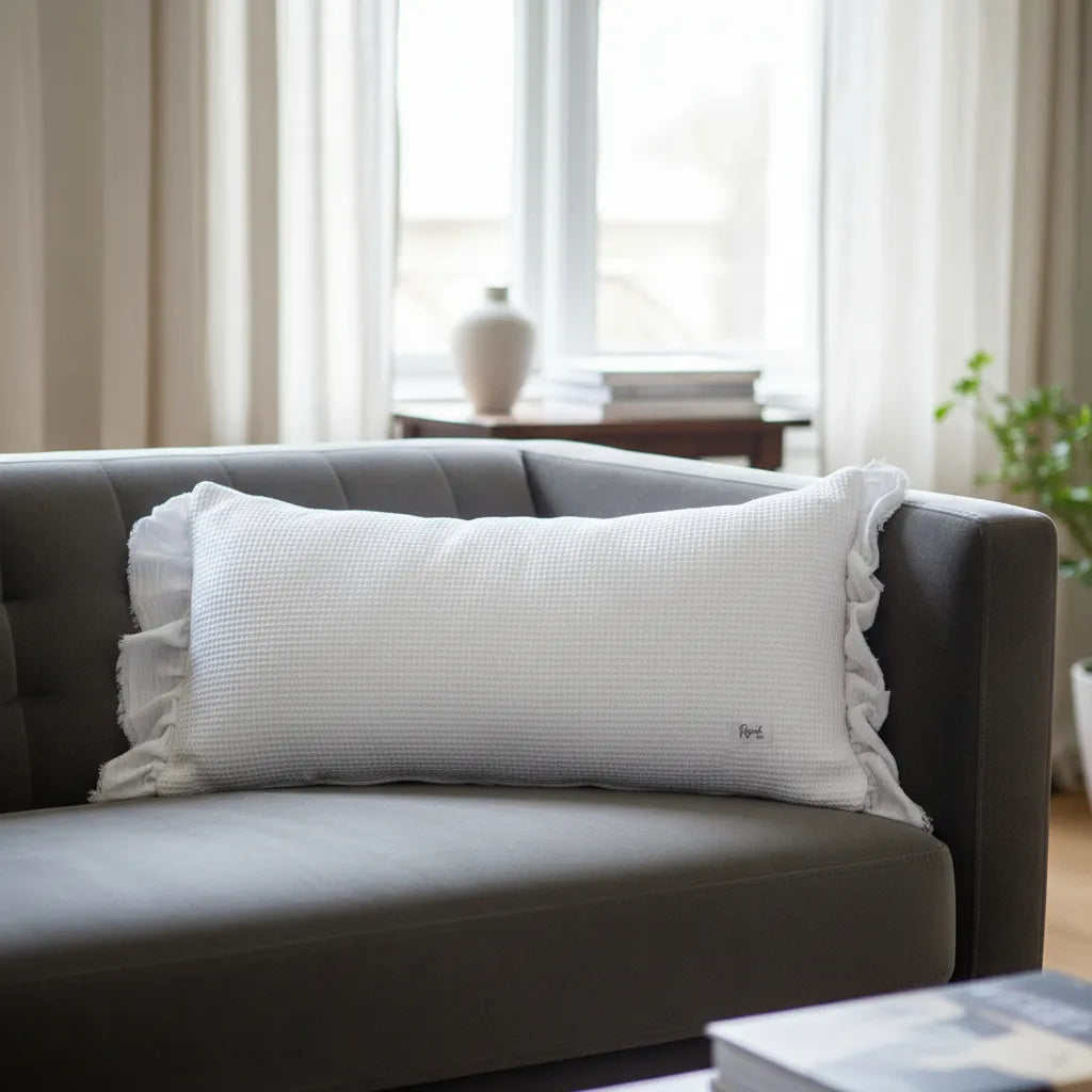 Funda de Almohadón Blanco Shabby Chic con Volados 60 X 30 Cierre Waffle Volados - Rugiada