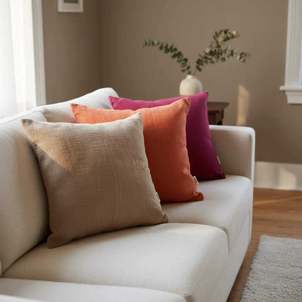 Funda Almohadón Algodón 40x40 C/ Cierre Colores Ladrillo Bordó Beige Naranja Rugiada