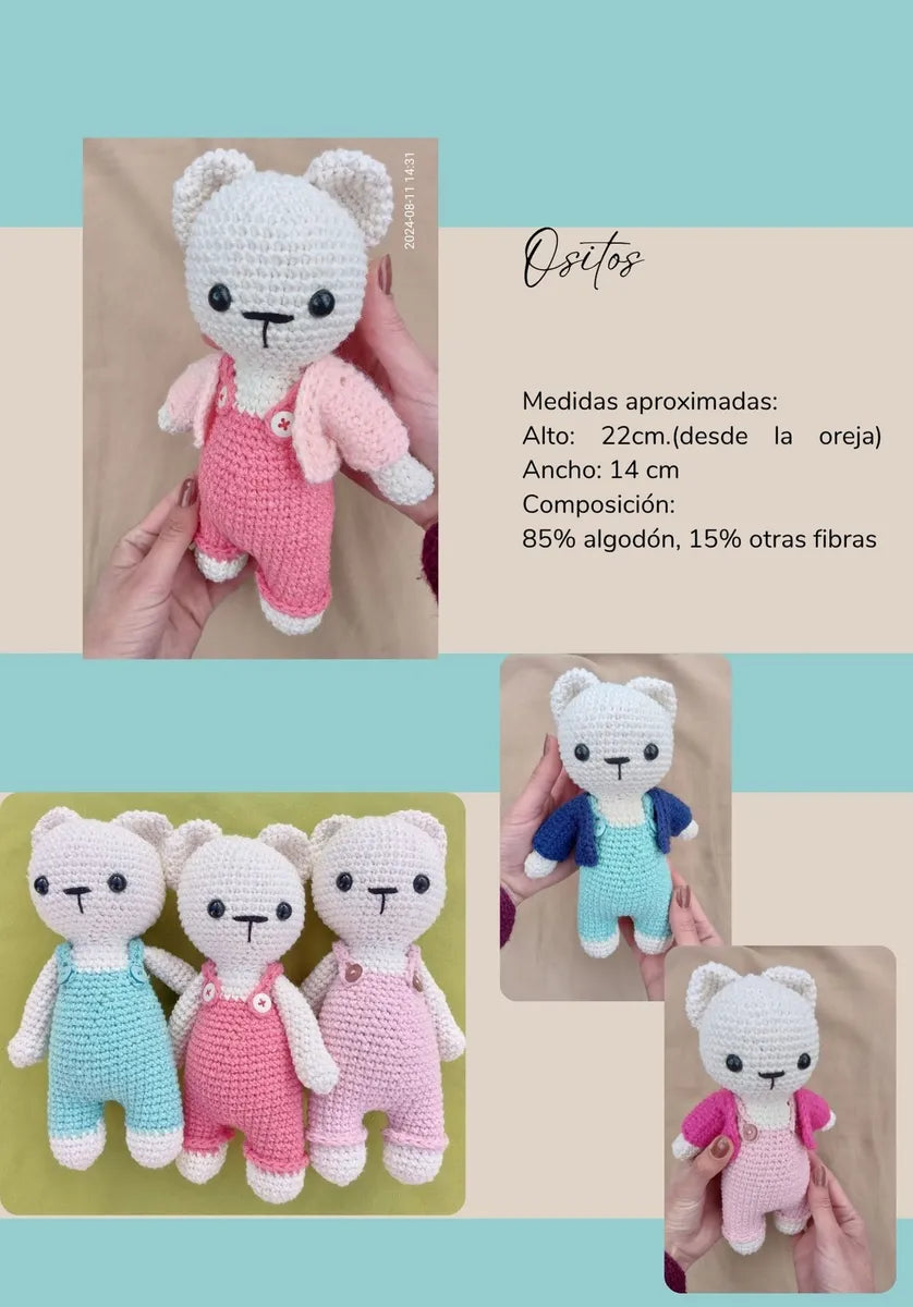 Osito De Peluche Tejido Crochet Amigurumi Artesanal 22cm
