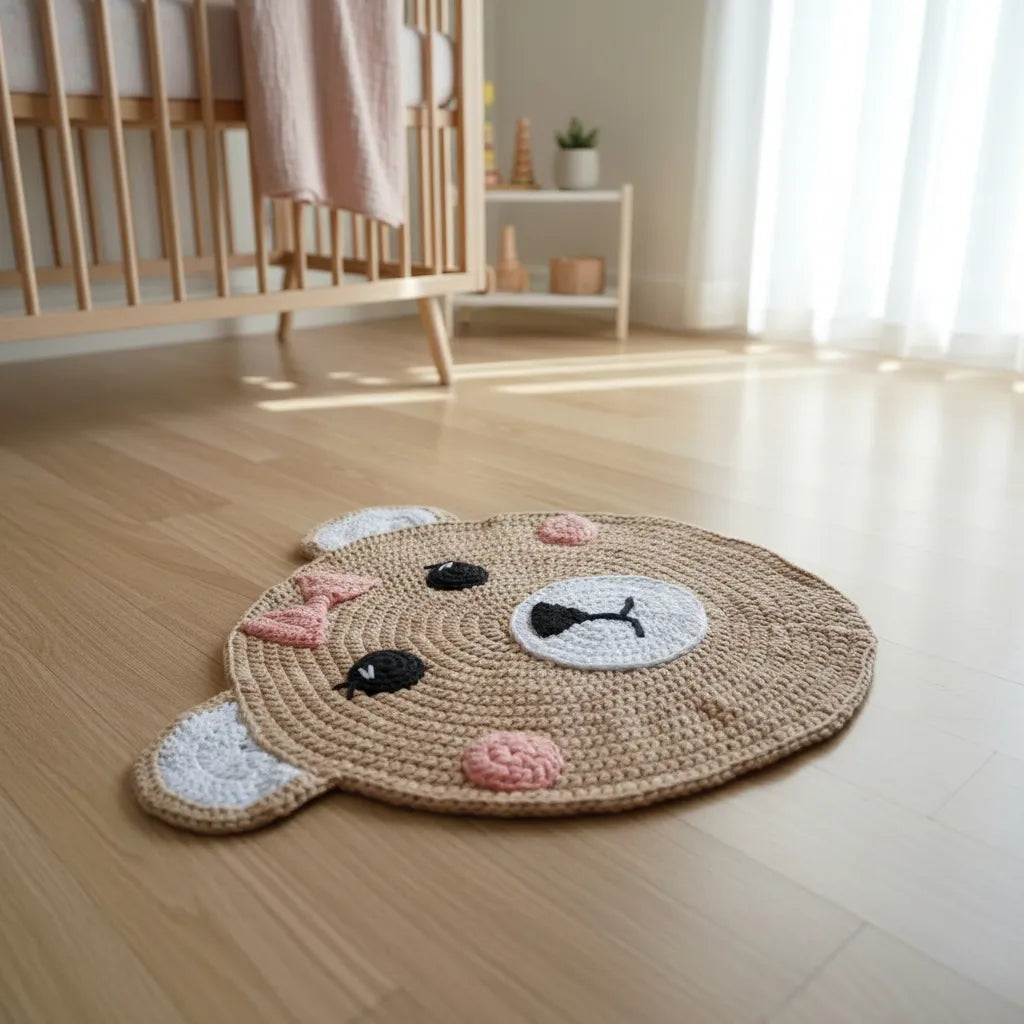 Alfombra Tejida en Trapillo - Infantil Osita 75 Cm De Ancho Beige - Rugiada