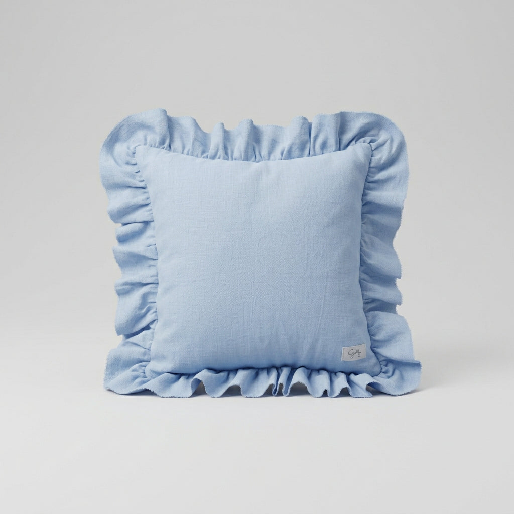  Funda Almohadón Tusor Volados 40x40 Cm Celeste Rugiada