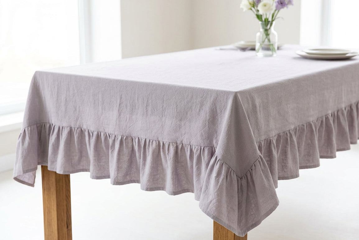 Mantel Rectangular Volados Rugiada Textil 148cm Tusor Gris