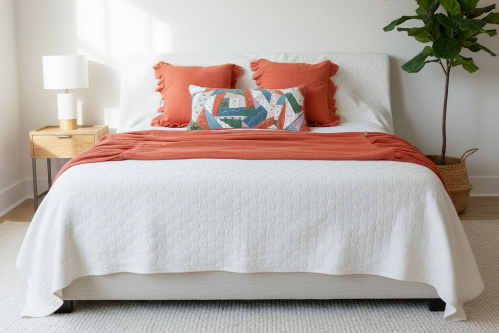 almohadon ladrillo algodón y pie de cama muselina