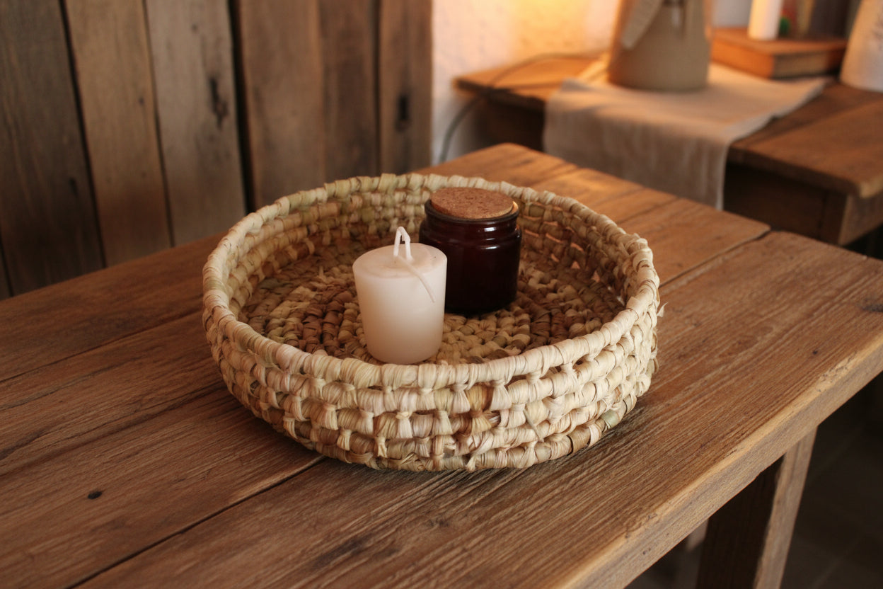 Cesta Tejida Multiuso Junco Y Chala 23.5cm Resistente! Rugiada