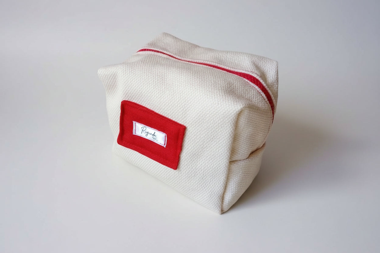 Necessaire Necceser Cartuchera Crema Natural Rojo Mini 15 Cm