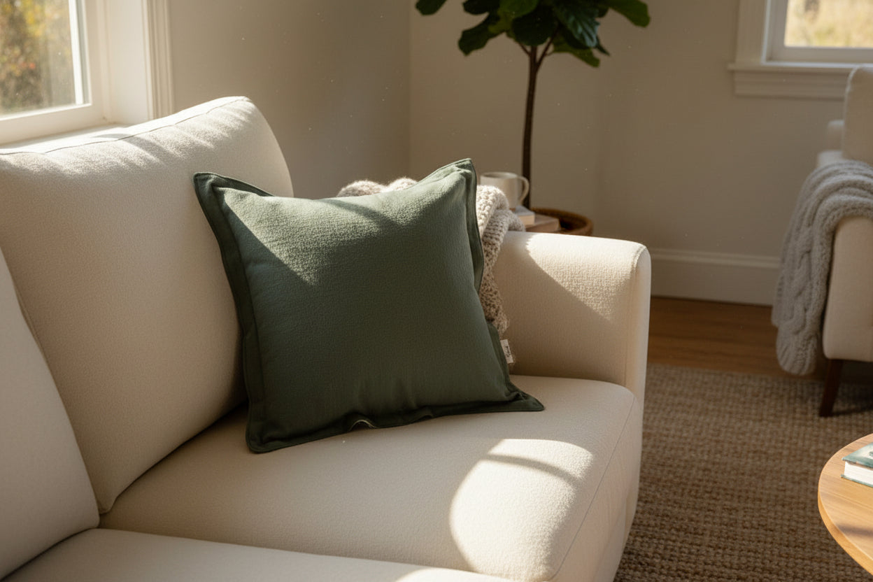 almohadon tusor verde seco beige Rugiada