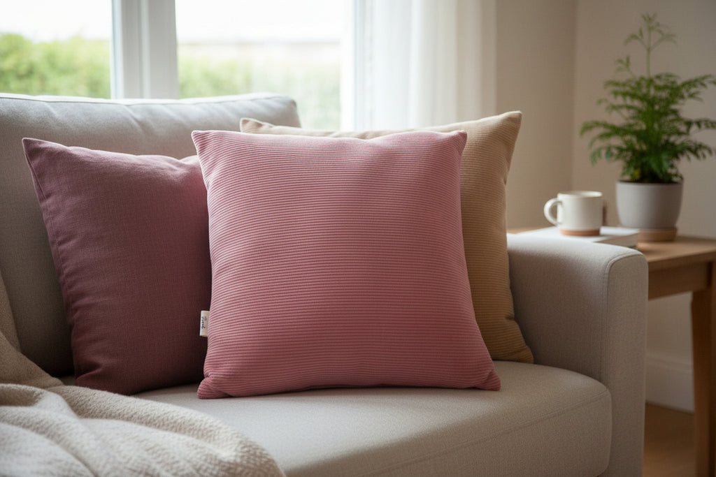 Funda de Almohadón Rosa Beige Gris 40 x 40 cm Con relleno de guata siliconada - Rugiada