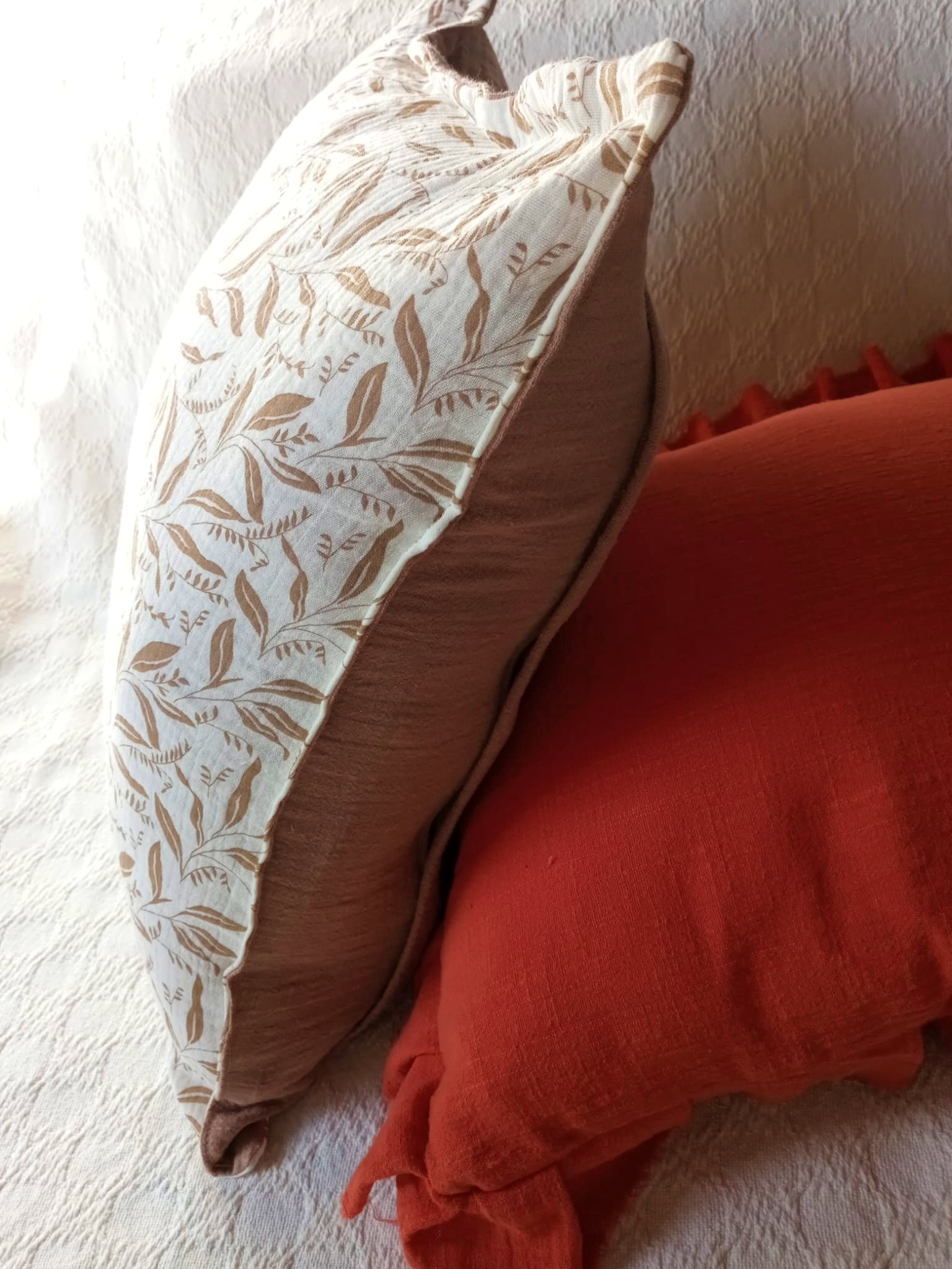 Funda de Almohadón Hojas - Algodón Beige 40 x 40 cm - Rugiada