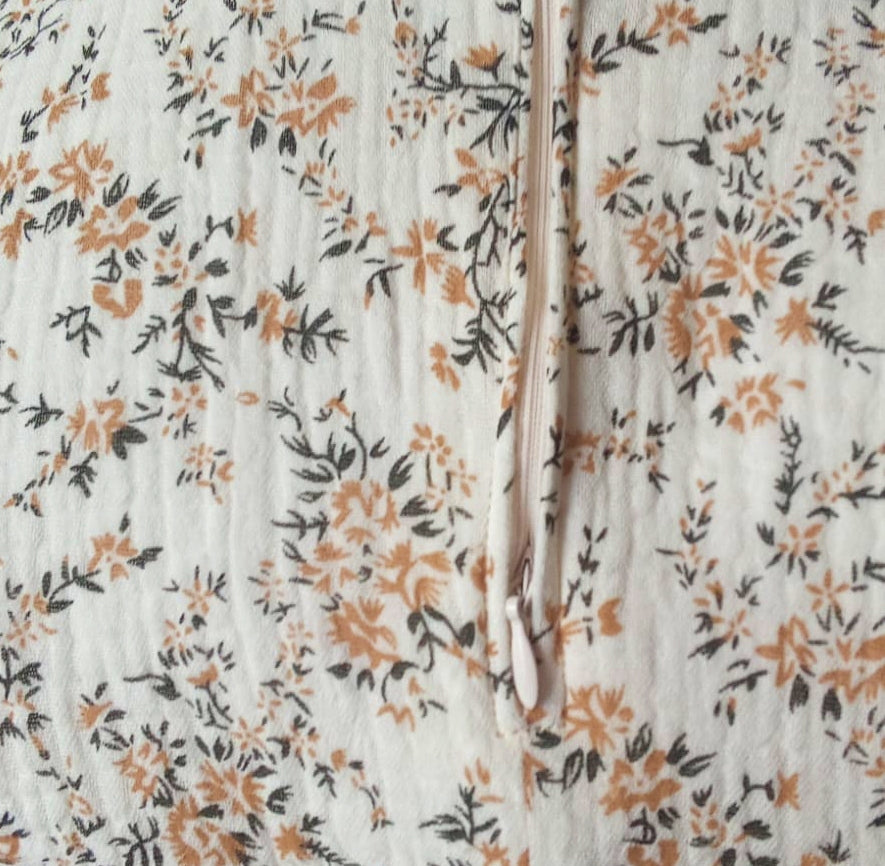 Funda De Almohadón 40x40cm En Algodón. Floral Con Cierre Beige