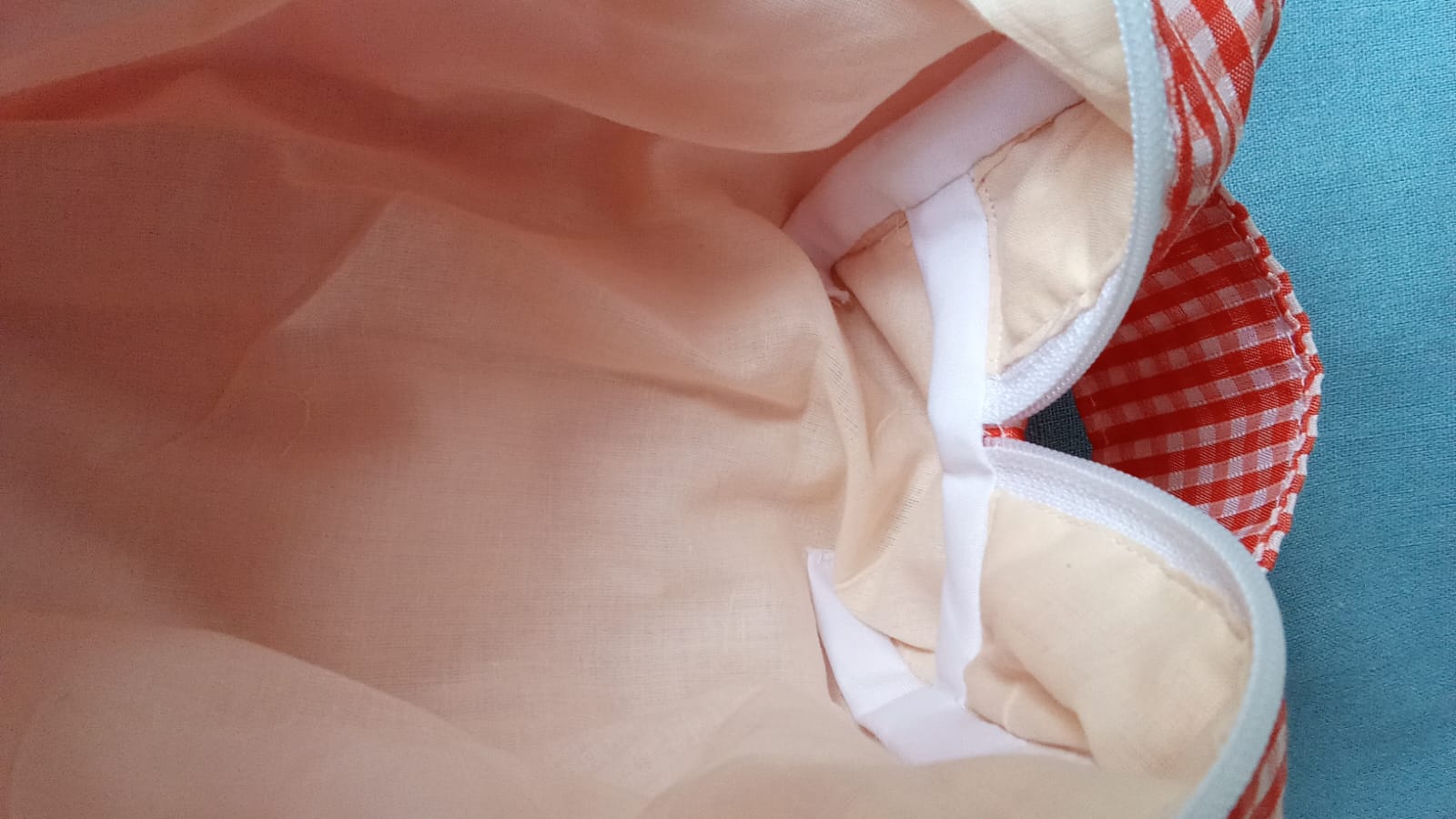 Neceser Necesaire Cartuchera De Tela Capitoneada Cuadros Vichy Azul / Rojo