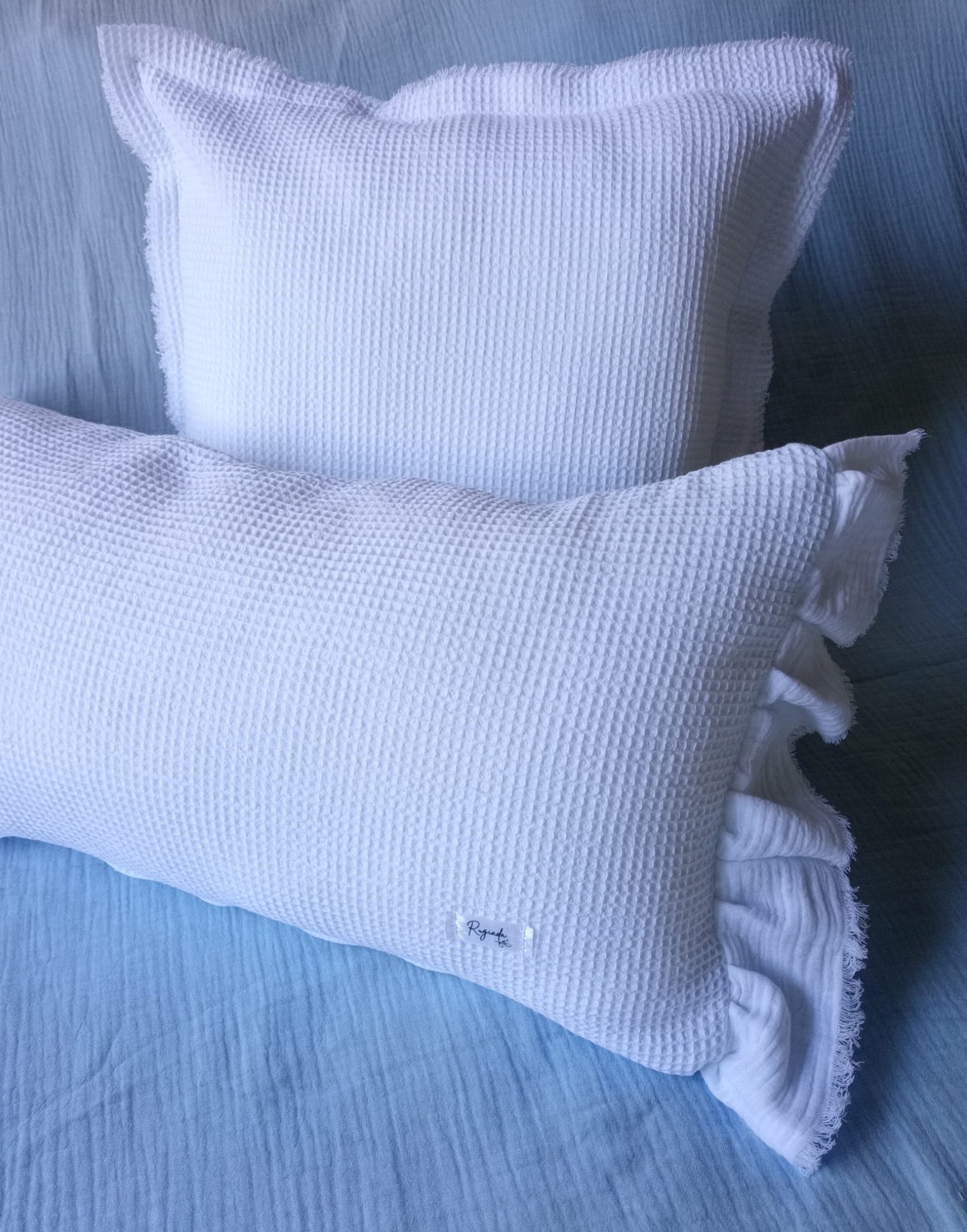 Funda de Almohadón Blanco Shabby Chic con Volados 60 X 30 Cierre Waffle Volados - Rugiada