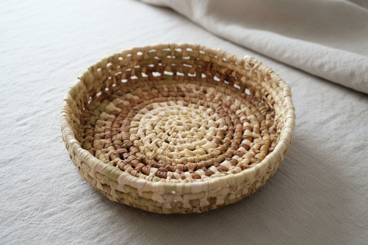 Cesta Tejida Multiuso Junco Y Chala 23.5cm Resistente! Rugiada