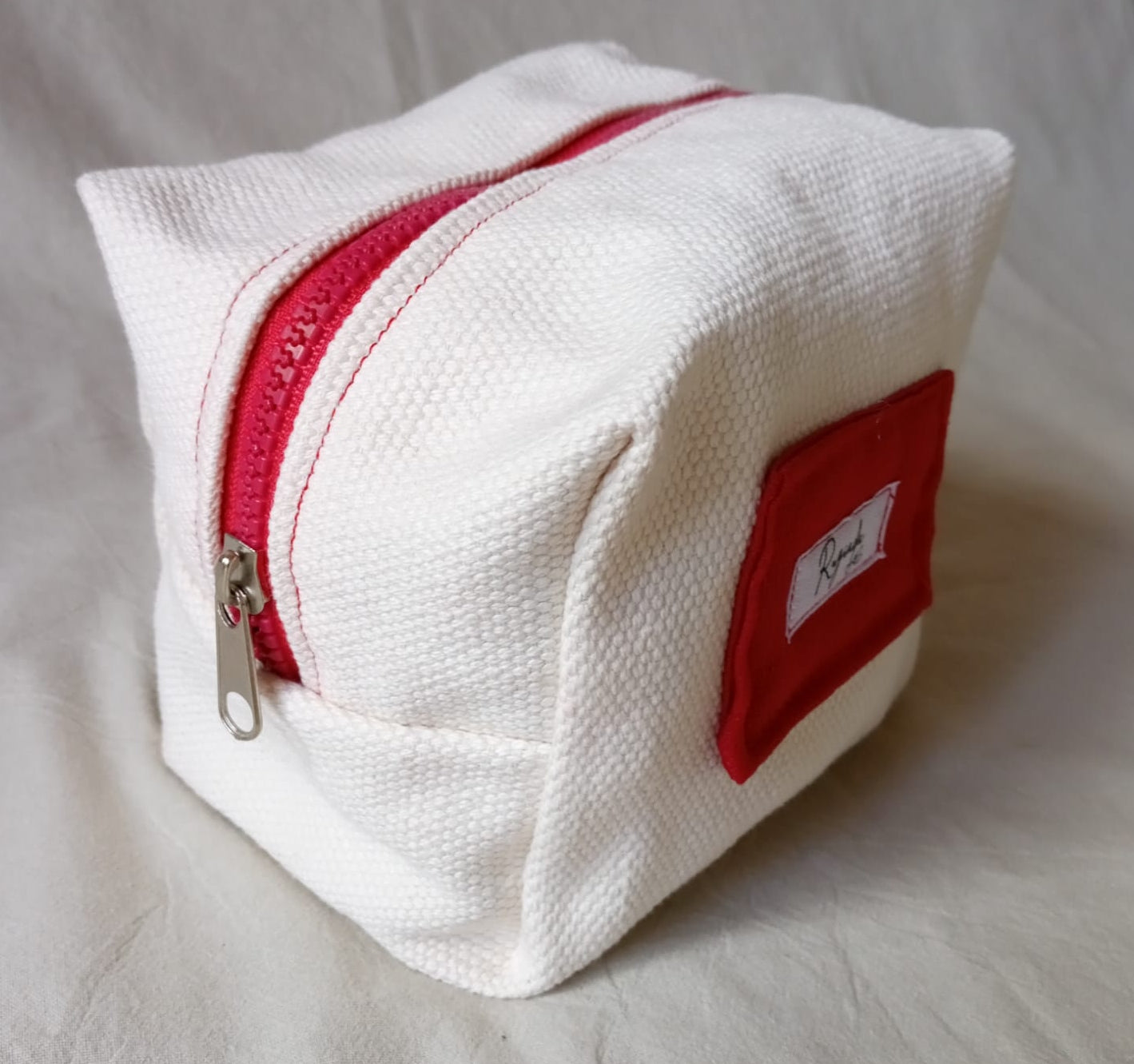 Necessaire Necceser Cartuchera Crema Natural Rojo Mini 15 Cm