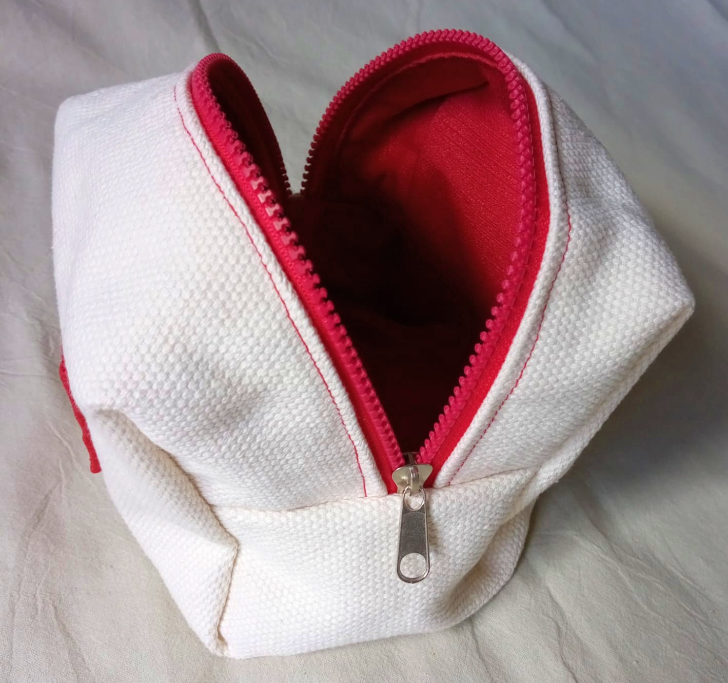 Necessaire Necceser Cartuchera Crema Natural Rojo Mini 15 Cm