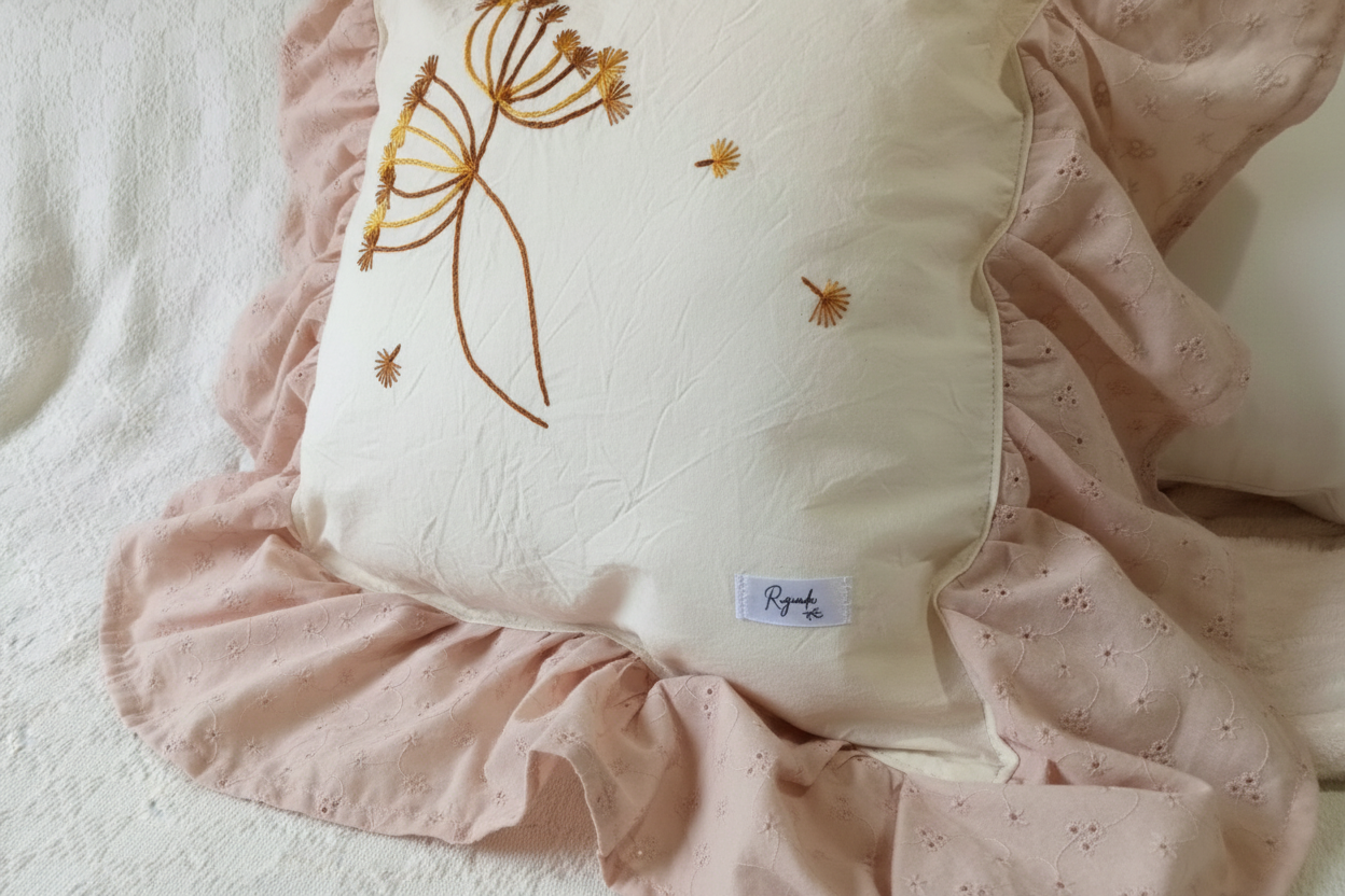 Almohadon bordado botanico con volados