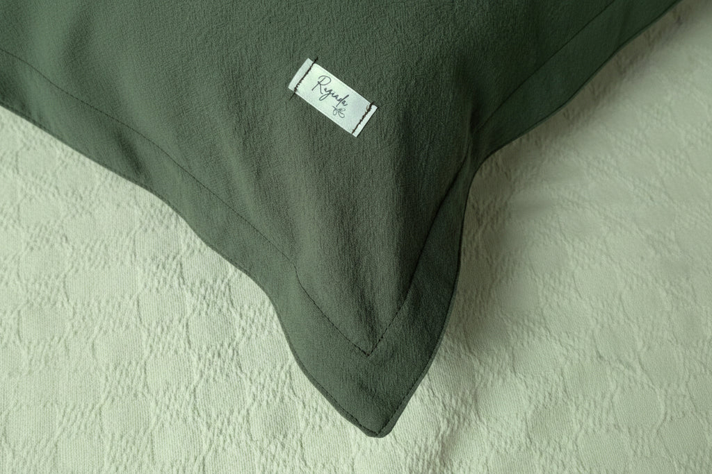 Funda De Almohadón Tusor 40x40 Con Cierre Verde Oscuro / Verde Claro / Blanco - Rugiada