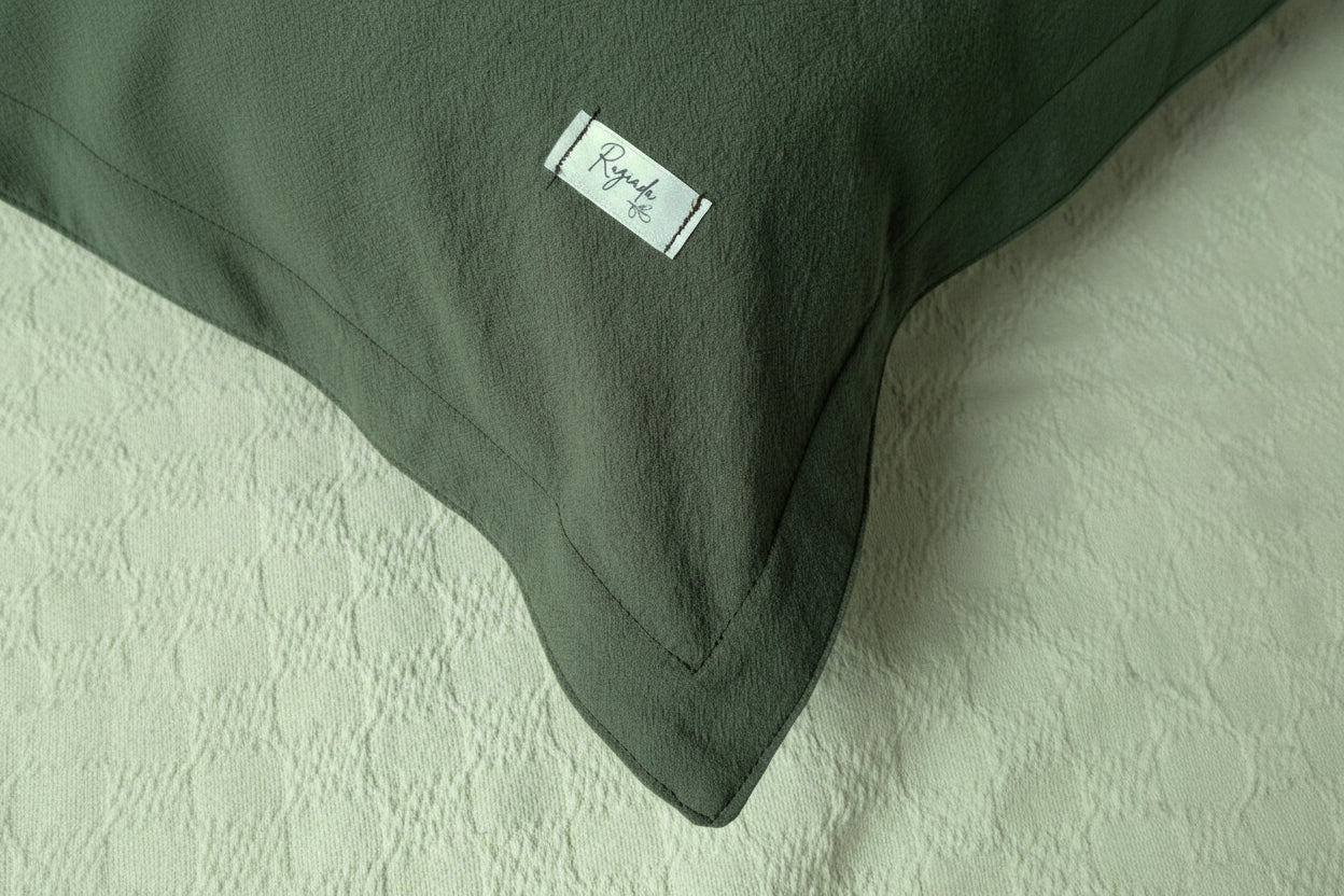 Funda De Almohadón Tusor 40x40 Con Cierre Verde Oscuro / Verde Claro / Blanco - Rugiada
