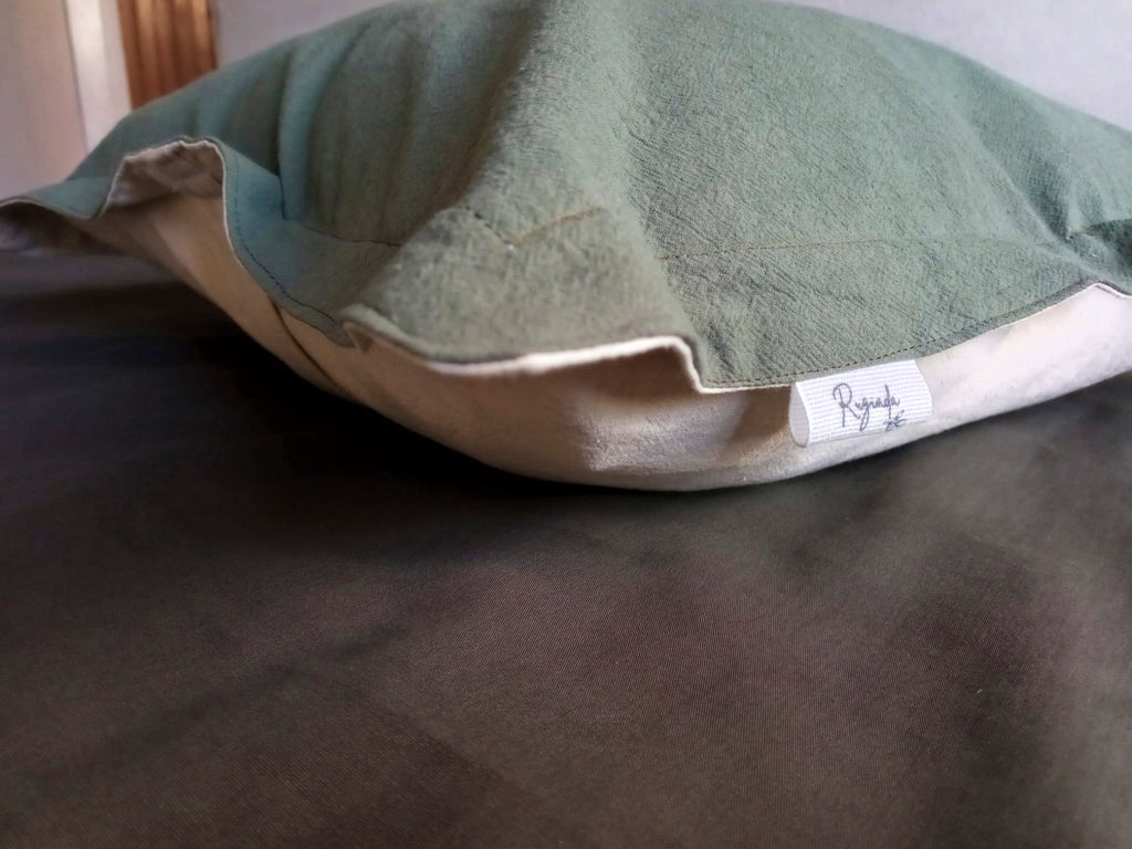 Funda Bicolor de Almohadón Tusor Verde Beige 40 x 40 Rugiada Textil