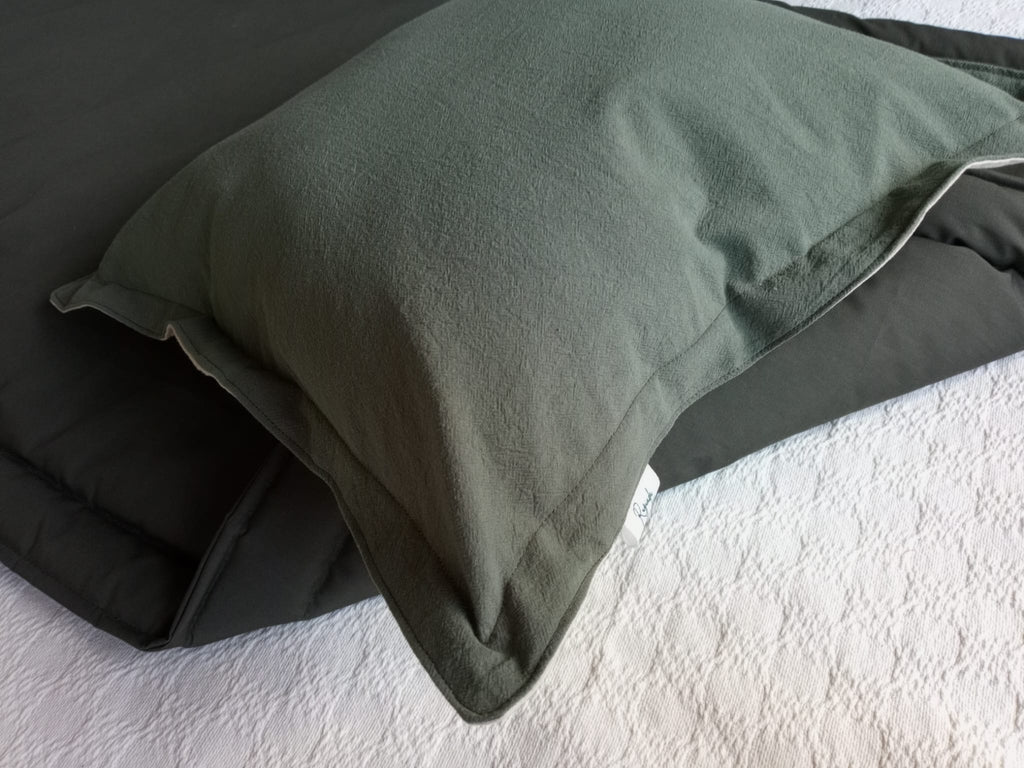 Funda Bicolor de Almohadón Tusor Verde Beige 40 x 40 Rugiada Textil
