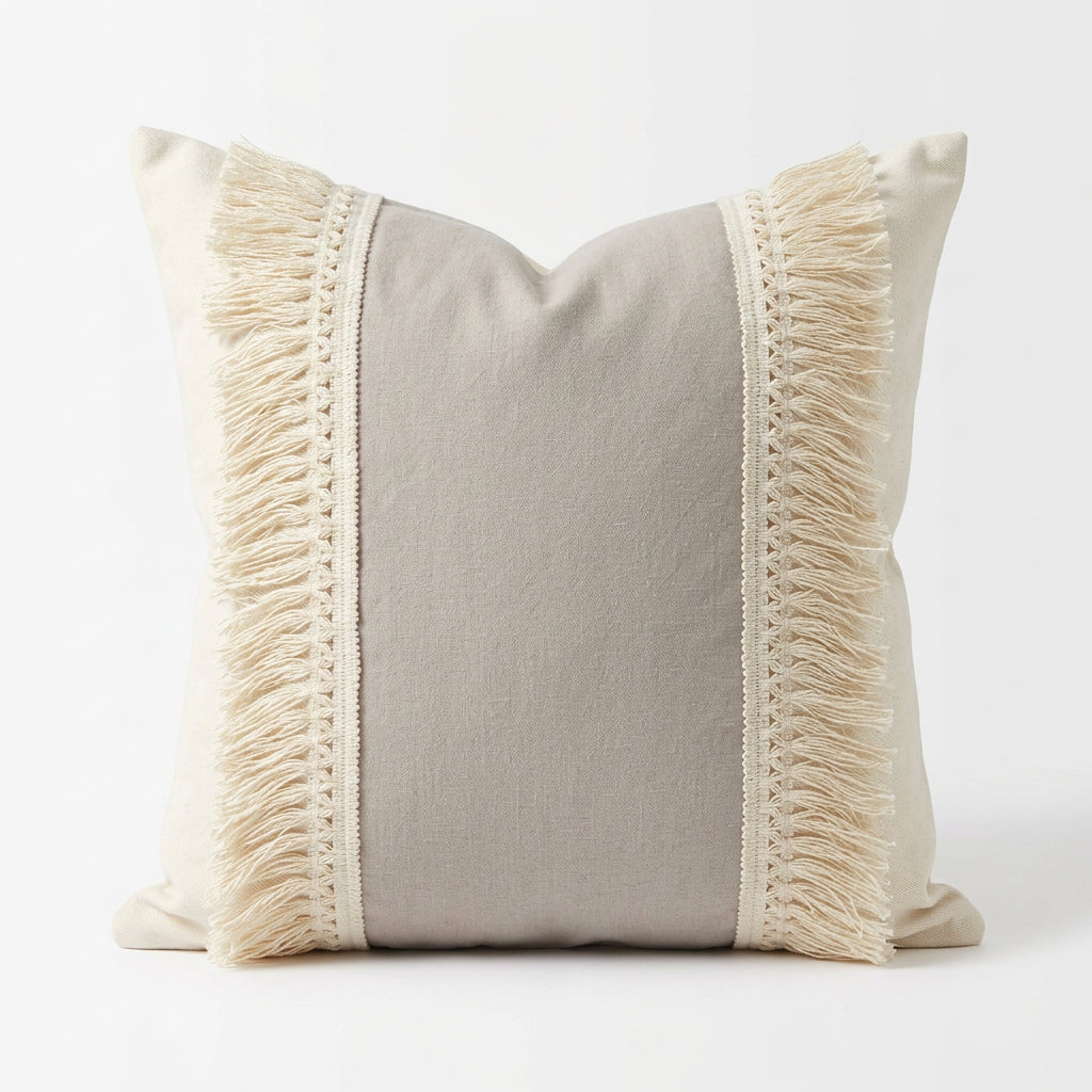 almohadon boho flecos beige Rugiada