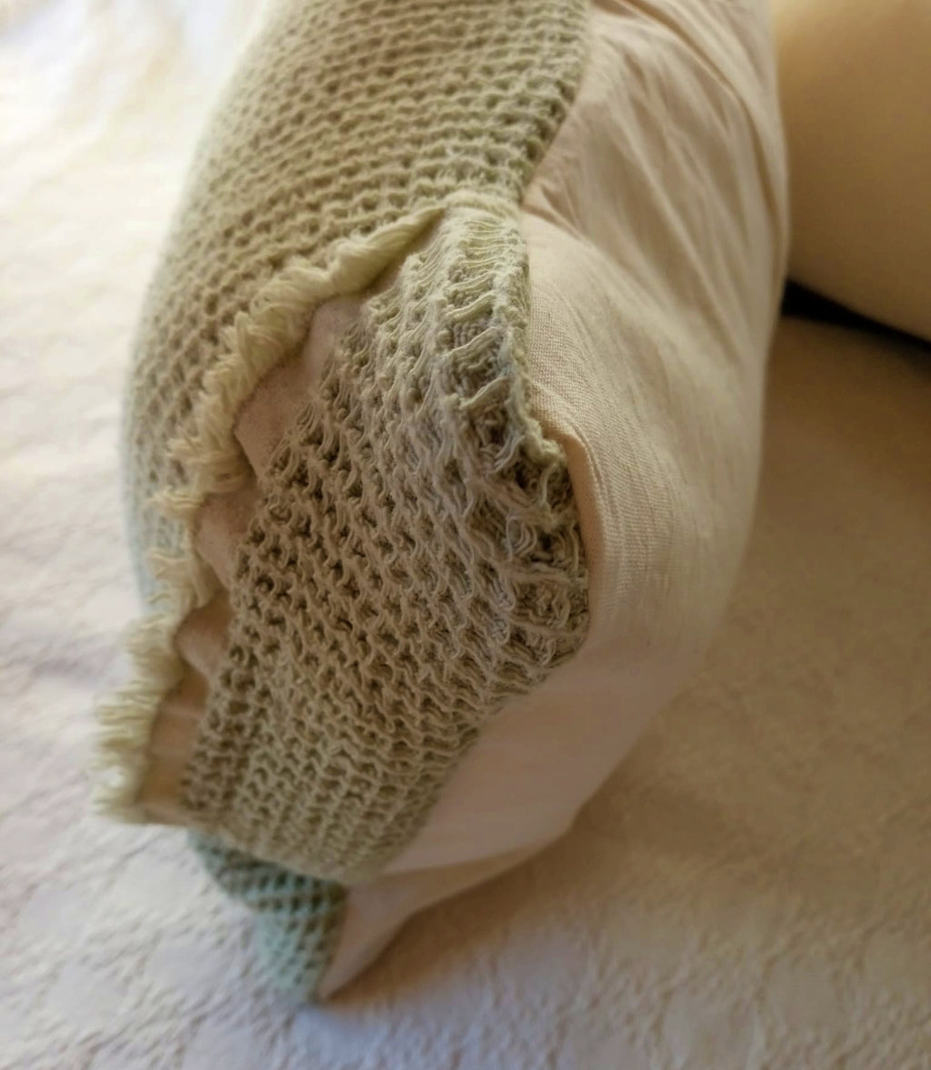 almohadon lienzo tusor verde nido verde malva rugiada textil