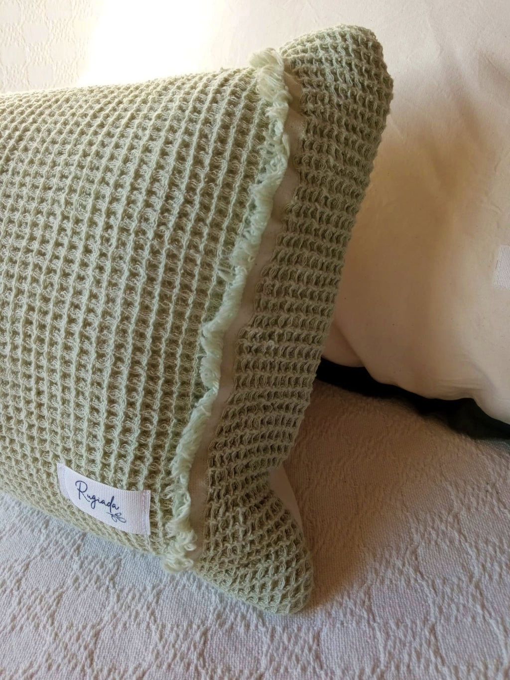 almohadon lienzo tusor verde nido verde malva rugiada textil