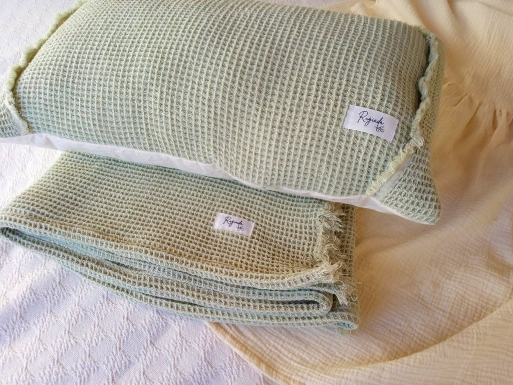 almohadon lienzo tusor verde nido verde malva rugiada textil