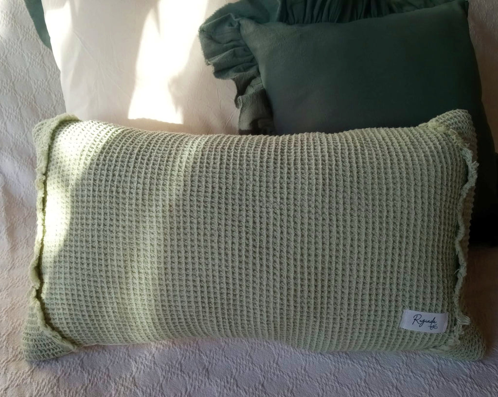 almohadon lienzo tusor verde nido verde malva rugiada textil